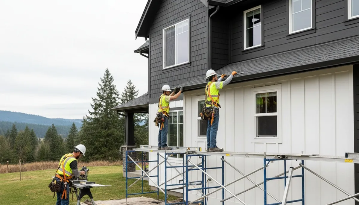 Siding contractors in Vancouver, WA installing durable exterior siding for a home