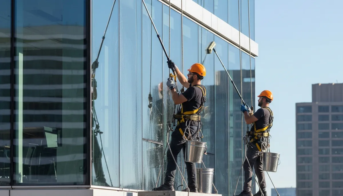 Window cleaning for a Vancouver, WA siding business, removing streaks and hard water spots on exterior glass